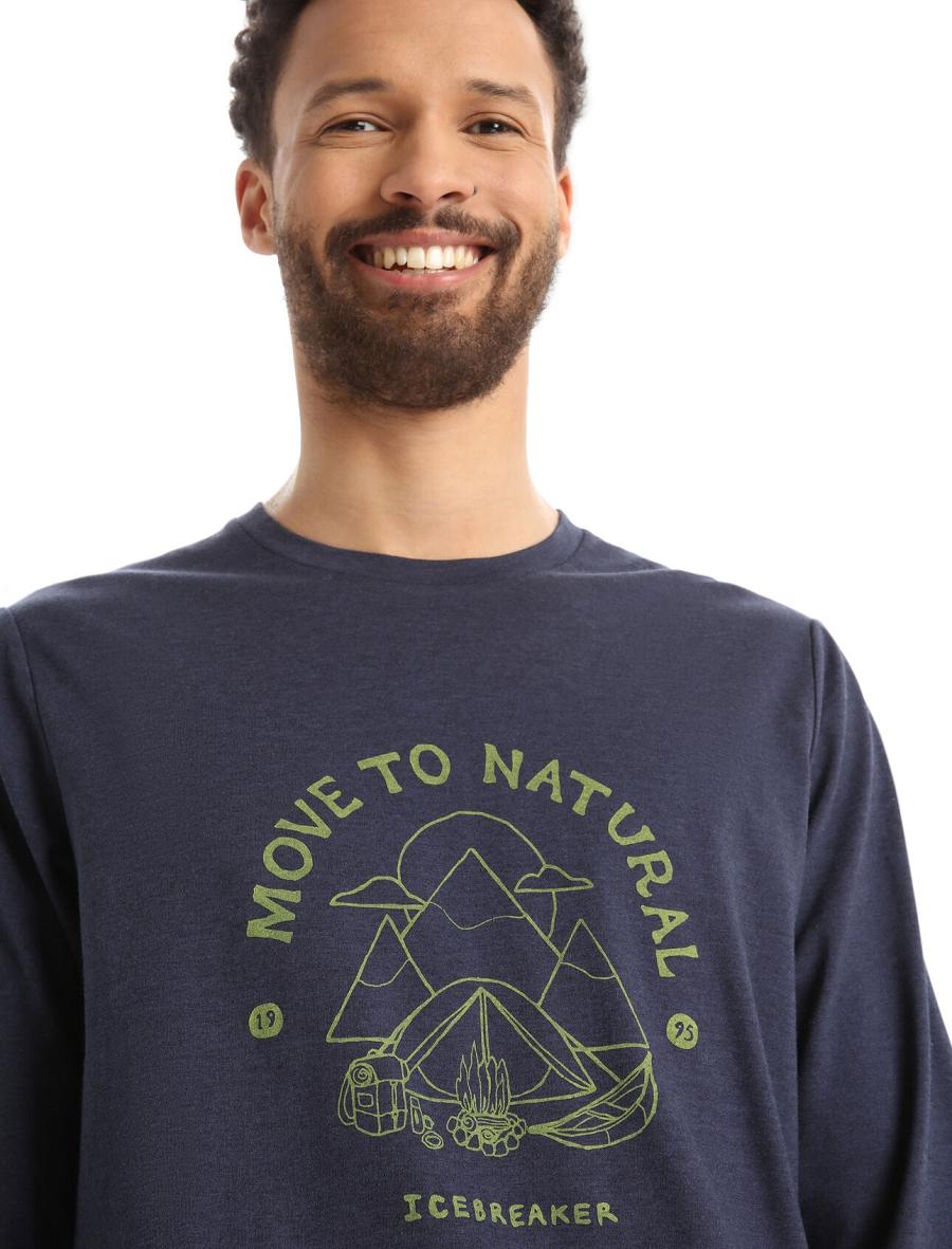 Midnight Navy Icebreaker Merino Central Classic T-Shirt Canopy Camper Men's Long Sleeve | AU 1224FDNM